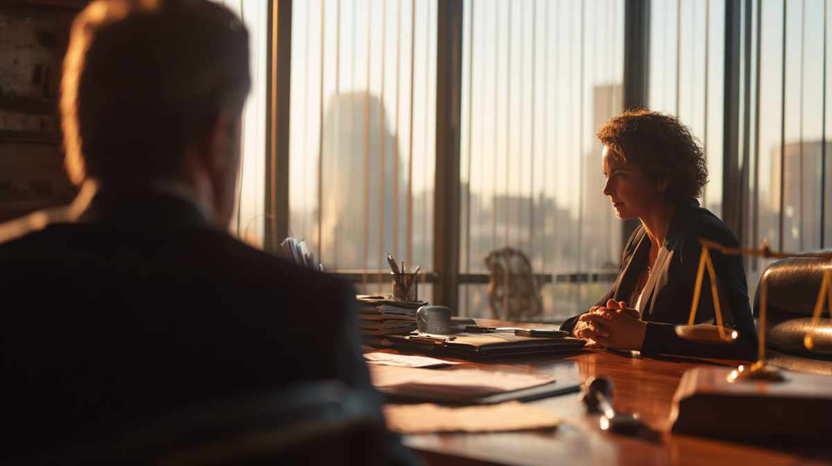 Personal injury lawyer explaining contingency fees in an office in the city of Los Angeles California